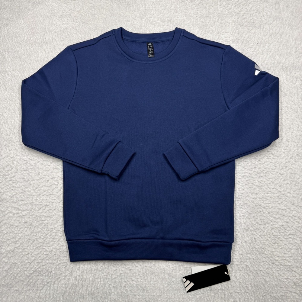 NWT Adidas Fleece Crewneck Sweatshirt Blank Solid Blue Youth Boys Size M 11-12Y